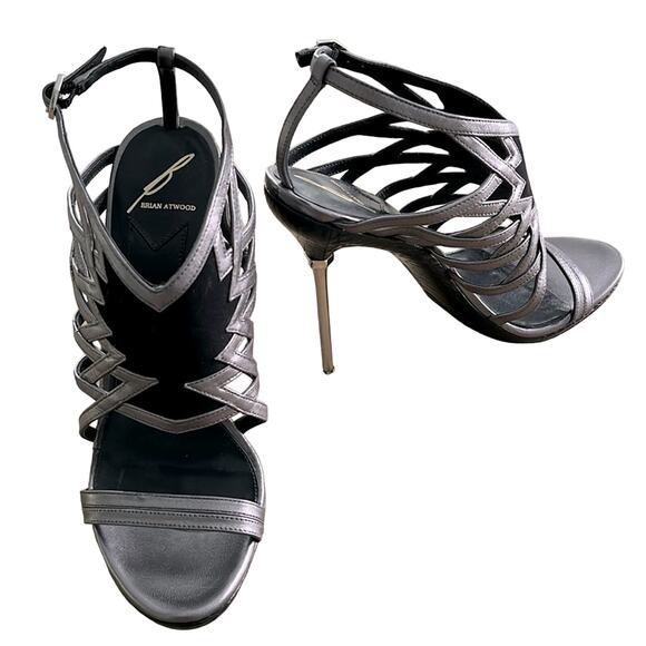 Brian Atwood Pumps Marseille Gladiator Metal Heels Sandals Shoes 7.5- 38 - Picture 1 of 14
